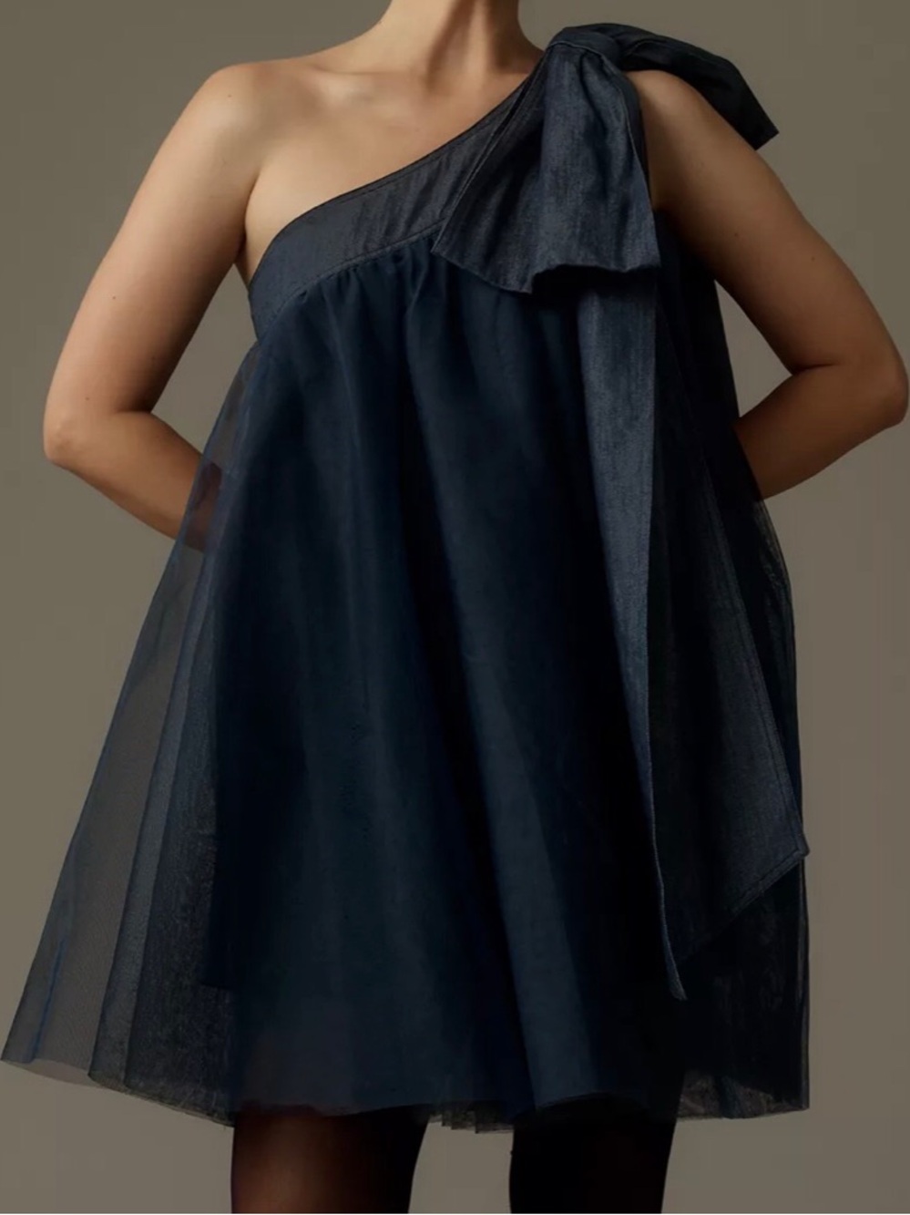 Anthropologie Pilcro One-Shoulder (NO Bow) Tulle Denim Mini Dress